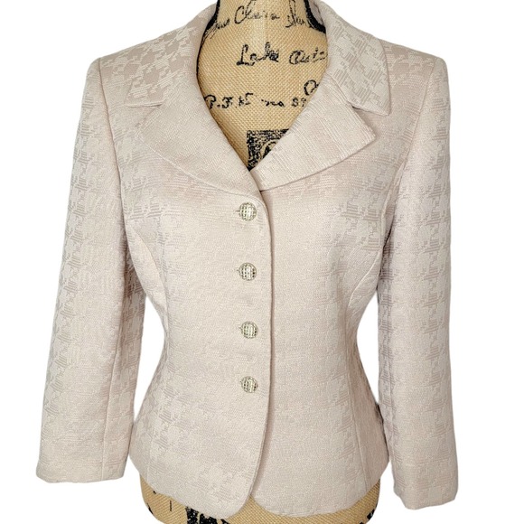 Tahari Jackets & Blazers - TAHARI Womens Regular Tailored Houndstooth Suit Office Blazer Size 10 Cream